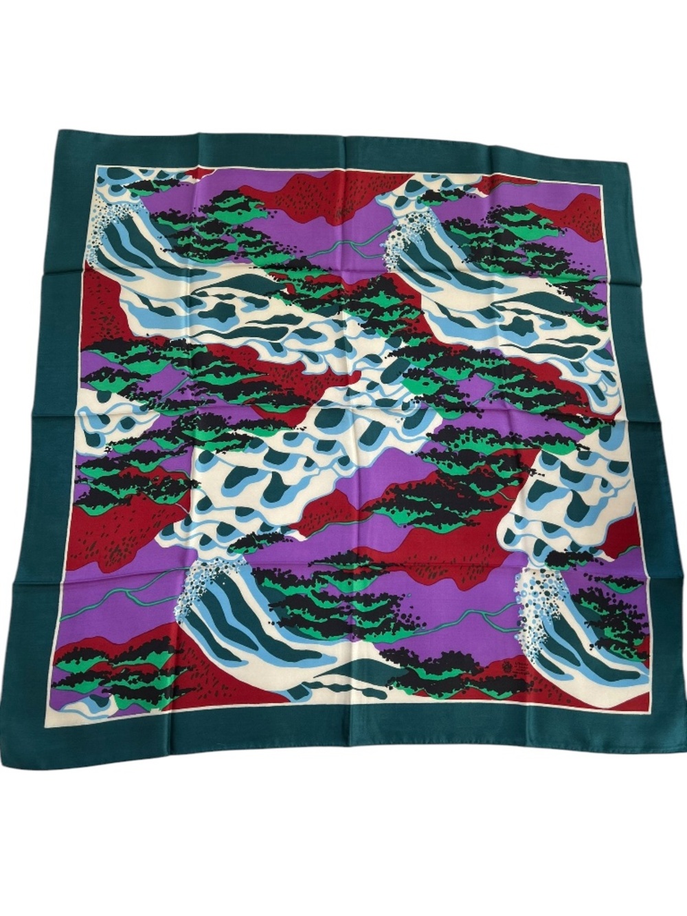 Liberty of London NEW 100% silk teal purple contemporary abstract scarf 27"